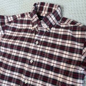 Vintage Ralph Lauren Button Down Shirt Boys 6 Ivory Burgundy Navy Plaid Preppy